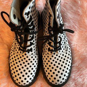 Dr. Martens Polka Dot White and Black Leather Boots Size 7